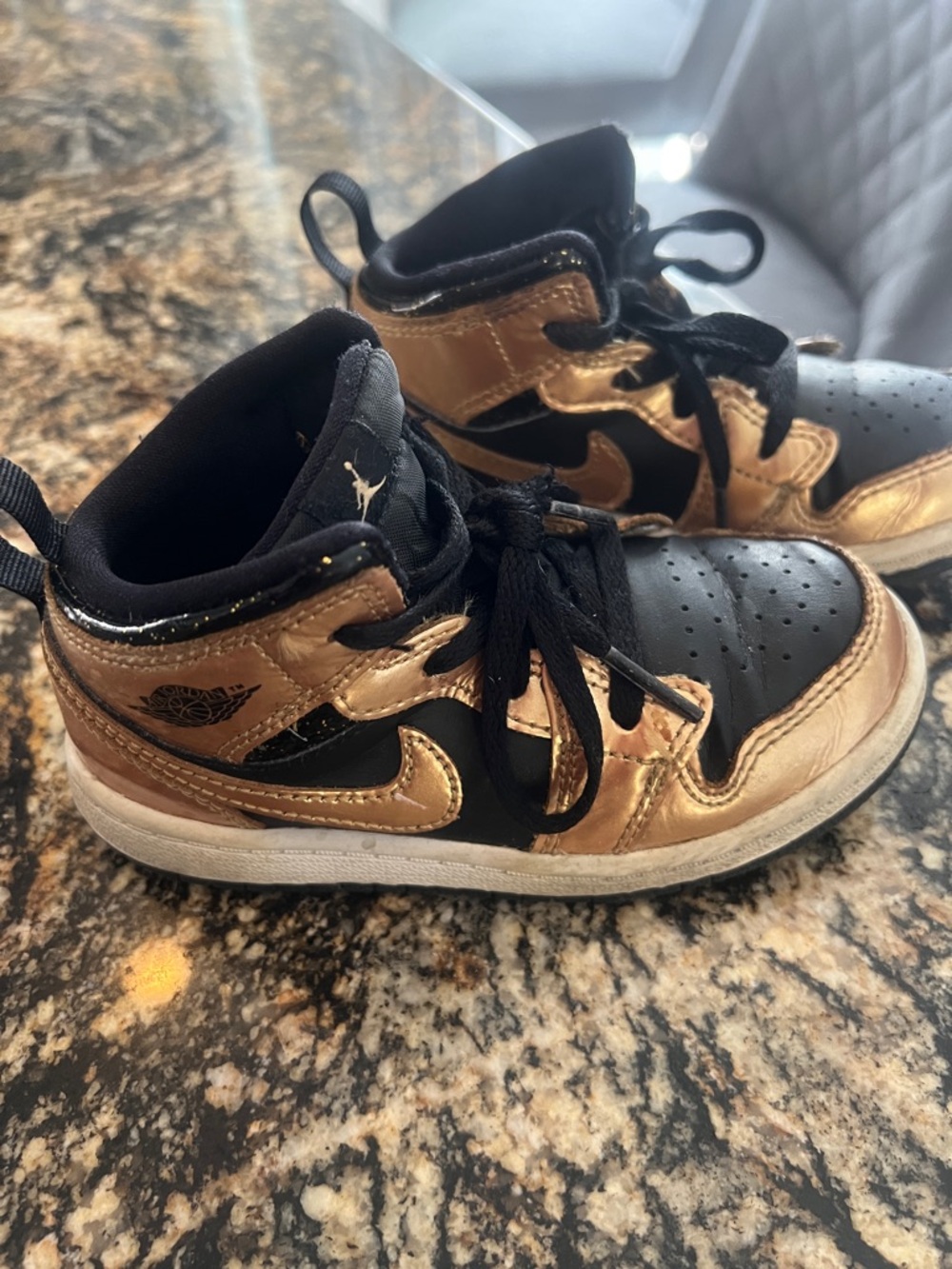 Nike Kids Black and Metallic Gold High-Top Sneakers